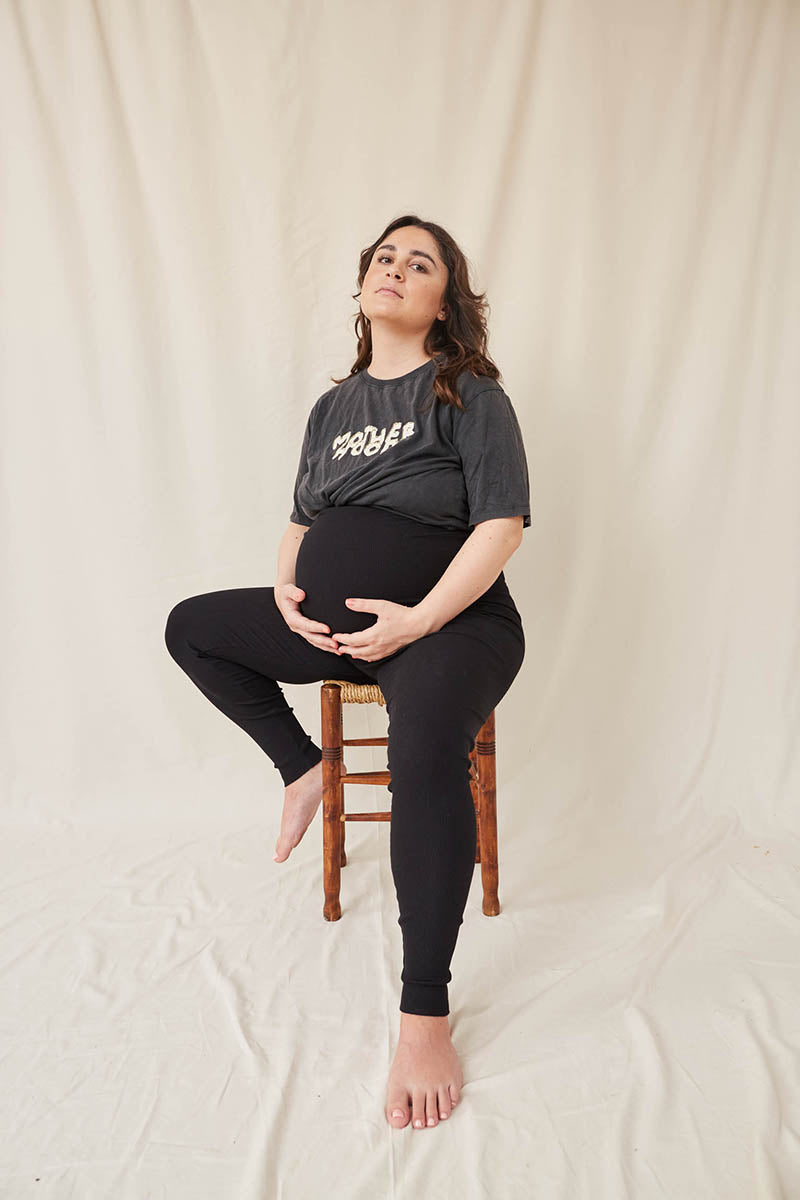Ribbed Black Pregnancy leggings - Tajinebanane
